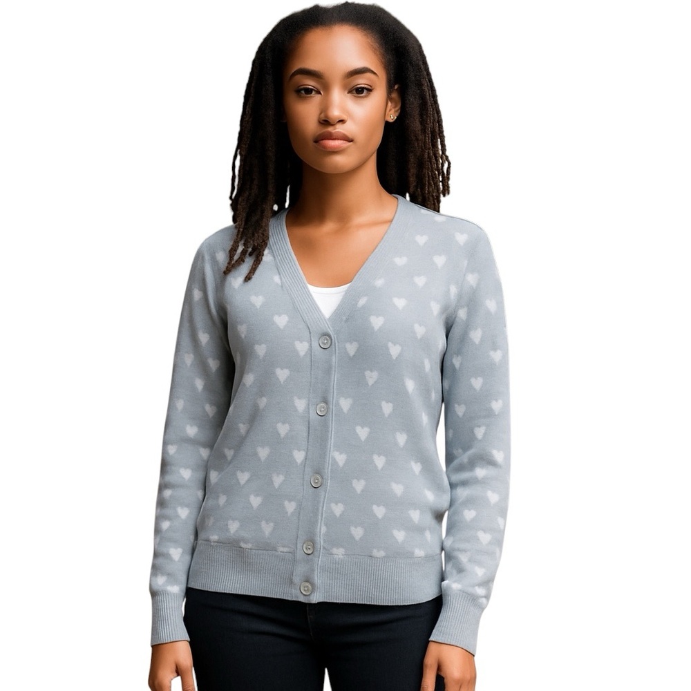 CeCe Heart Print Coquette Cardigan Size XS